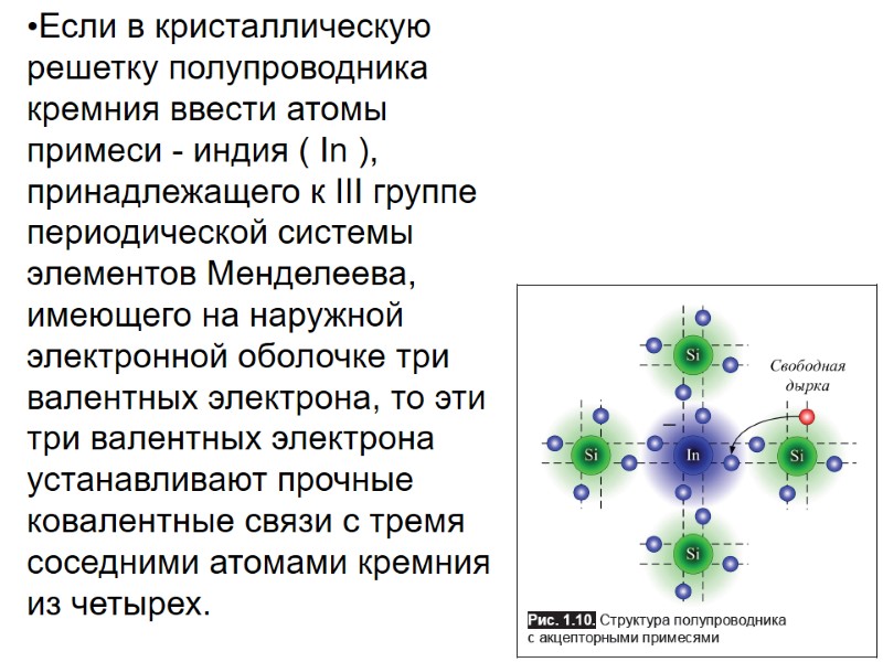 Если в кристаллическую решетку полупроводника кремния ввести атомы примеси - индия ( In ),